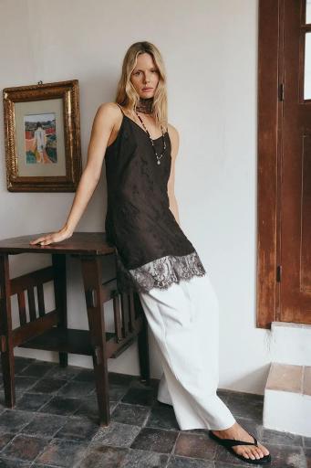 Vestido mini tirantes encaje marrón chocolate Amanda [1]