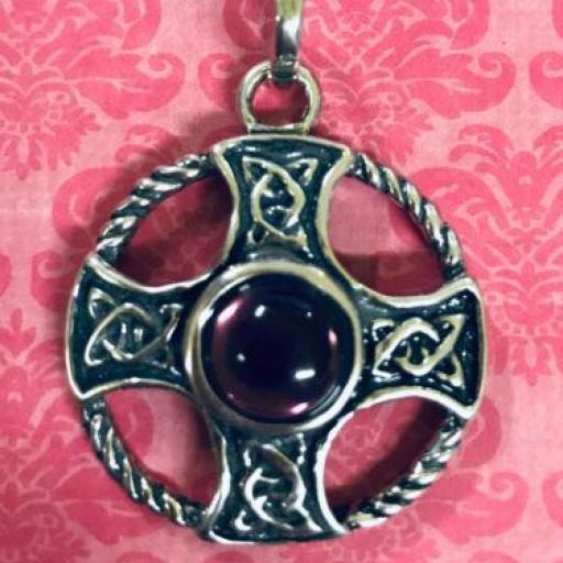 Celtic cross pendant with amethyst stone 4 cm sterling silver