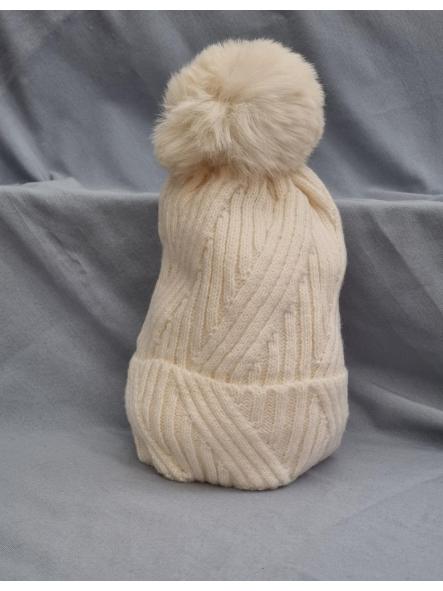 Gorro zig zag pompon blanco roto