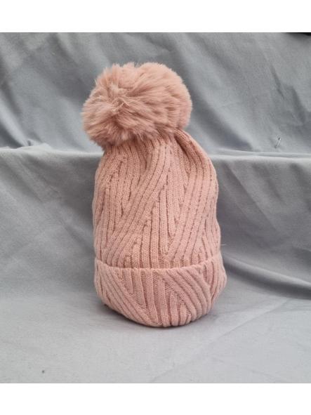 Gorro zig zag pompón rosa palo