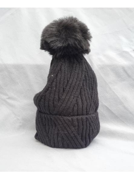 Gorro zig zag pompón negro