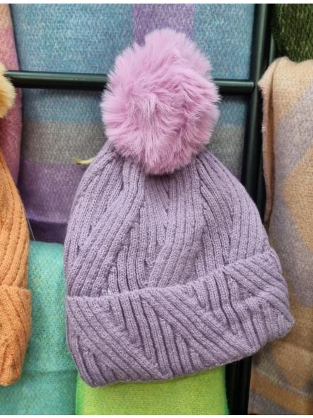 Gorro zig zag pompón lila