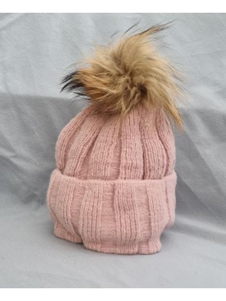 Gorro gana pompón pelo natural rosa