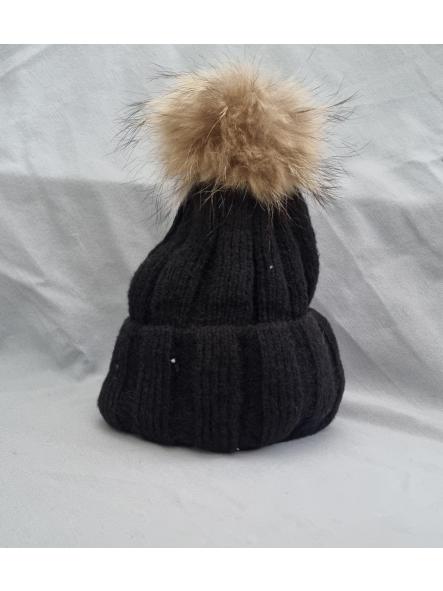 Gorro gana pompón pelo natural negro