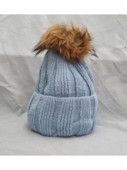 Gorro gana pompón pelo natural azul clarito