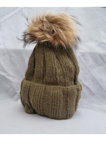 Gorro gana pompón pelo natural marrón