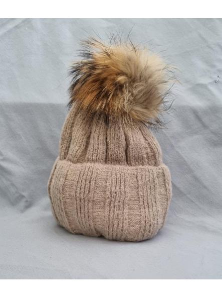 Gorro gana pompón pelo natural beige