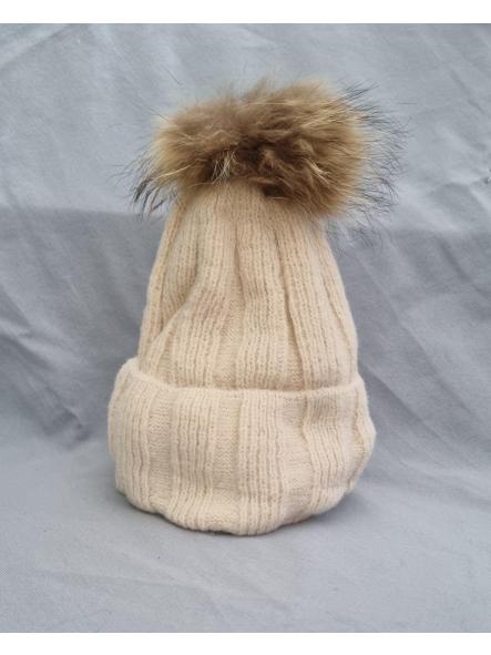 Gorro gana pompón pelo natural blanco roto