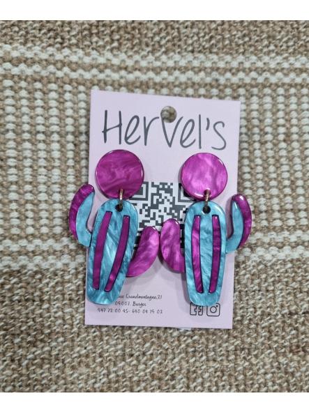 Pendientes cactus morado metacrilato anacarado 