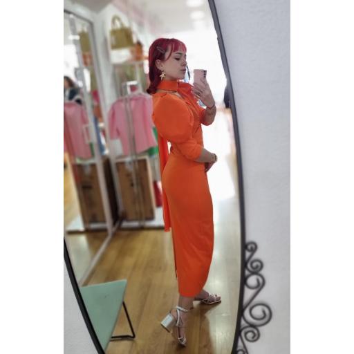 Vestido evento naranja manga abullonada [1]