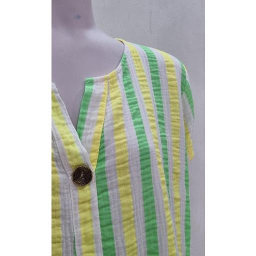 Camisa lino fluor rayas verde-amarillo