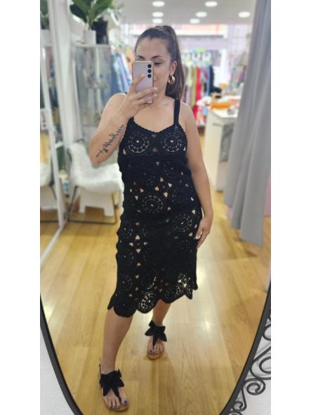 Vestido crochet midi negro [0]