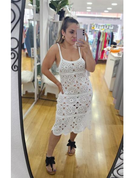 Vestido crochet midi blanco