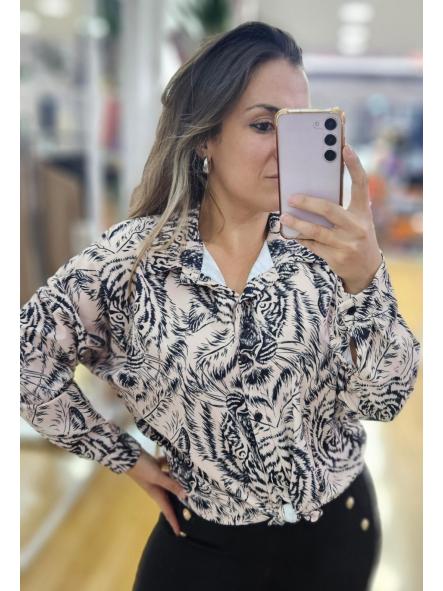 Camisa dibujo lineal leopardo beige [1]