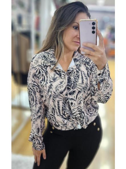 Camisa dibujo lineal leopardo beige