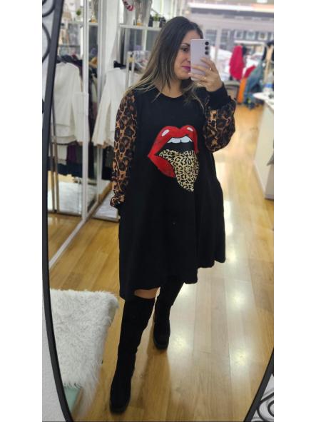 Vestido rolling stones  mangas animal print TALLA GRANDE