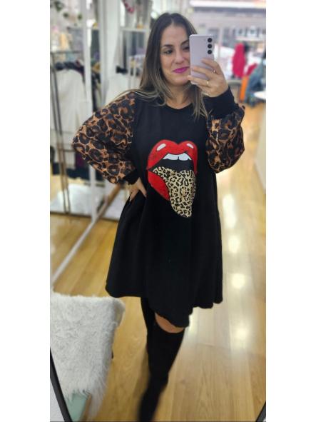 Vestido rolling stones  mangas animal print TALLA GRANDE [1]