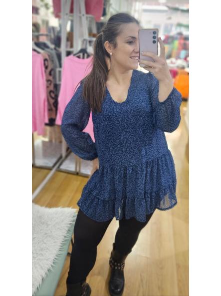 Vestido gasa grecas azul