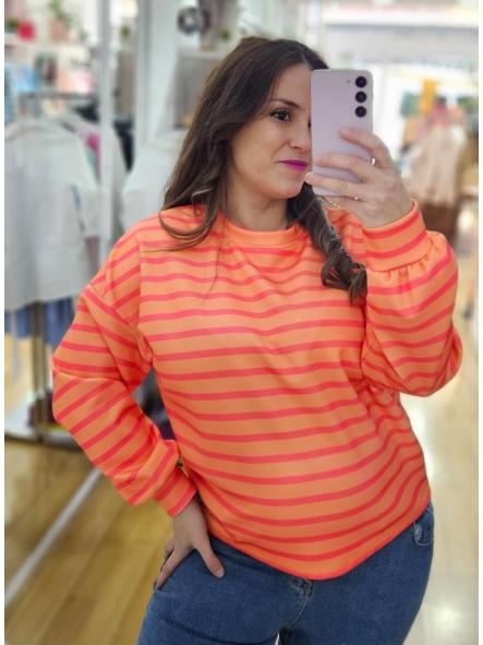 Sudadera rayas naranja coral