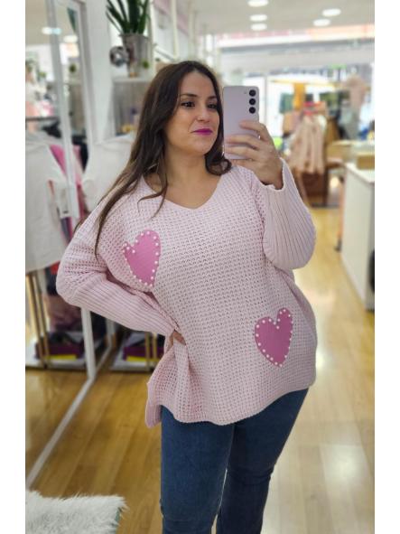 Jersey  rosa corazones rosas