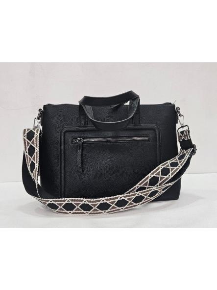 Bolso efecto piel shopper negro correa