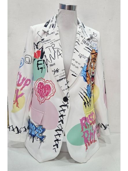 Blazer blanca estampada multi dibujo [1]