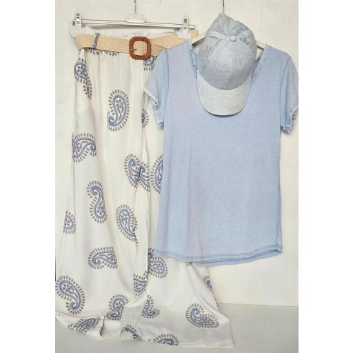 Pantalón fluido estampado paisley azul cielo