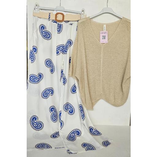 Pantalón fluido estampado paisley azul klein