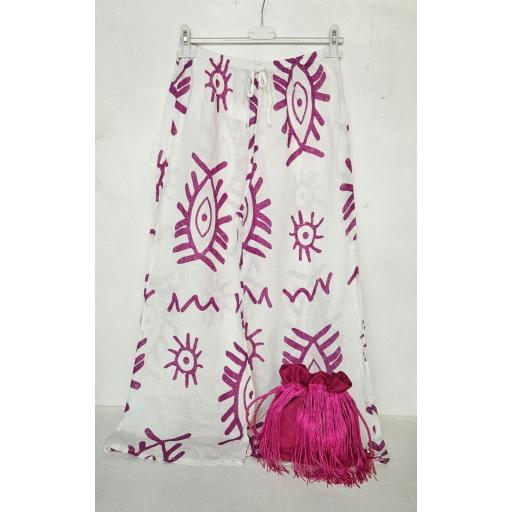 Pantalón hilo ojo turco buganvilla