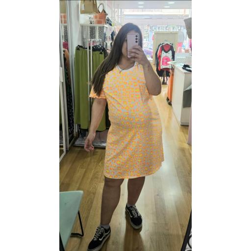 Vestido tipo camiseta animal print flúor naranja [1]