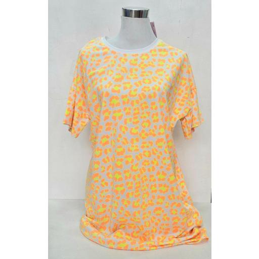 Vestido tipo camiseta animal print flúor naranja