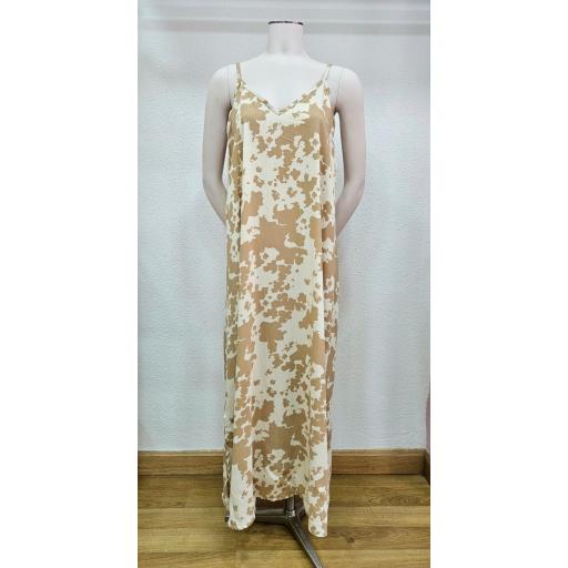 Vestido lino estampado vaca marrón tostado