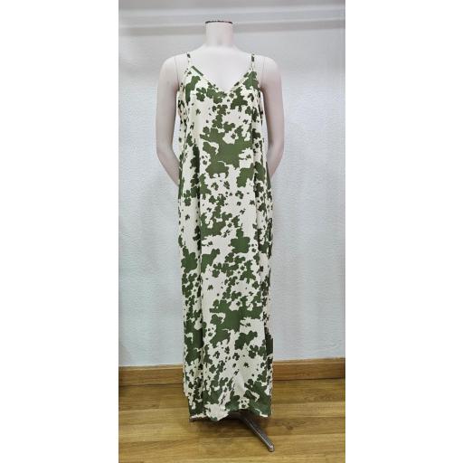 Vestido lino estampado vaca verde kaki