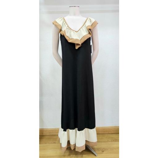 Vestido largo negro bicolor