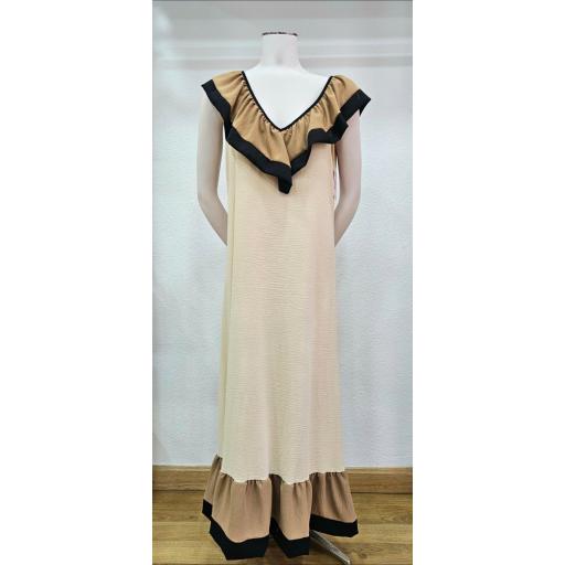 Vestido largo beige bicolor