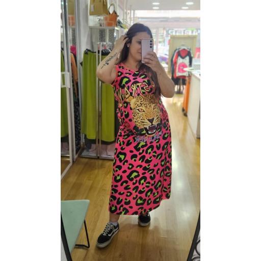 Vestido satén animal print fluor
