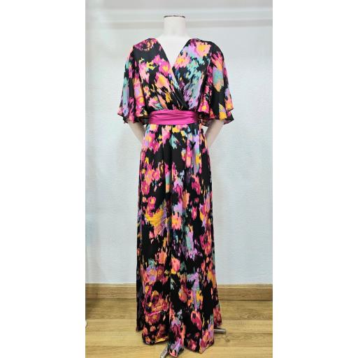 Vestido raso estampado negro colores