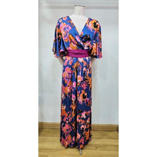 Vestido raso estampado marino colores