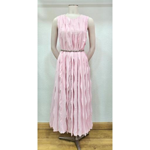 Vestido largo efecto tiras rosa [1]