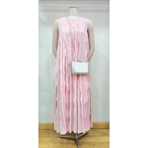 Vestido largo efecto tiras rosa