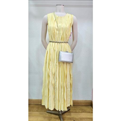 Vestido largo efecto tiras amarillo