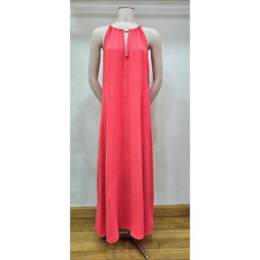 Vestido largo efecto collar coral [1]