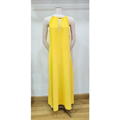 Vestido largo efecto collar amarillo