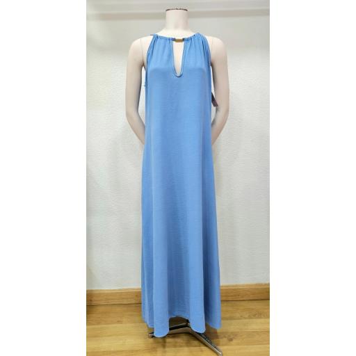 Vestido largo efecto collar azul
