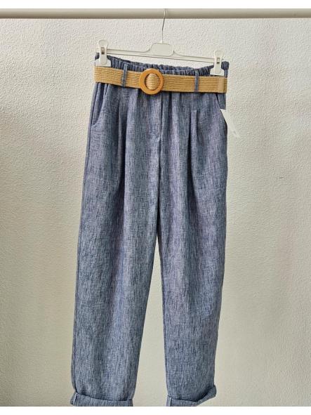 Pantalón pitillo lino azul