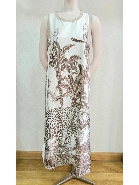 Vestido satén animales beige