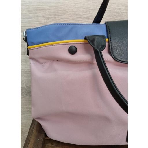 Bolso shopper nylon combinado rosa y azul [1]