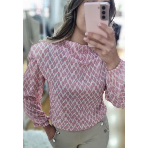 Blusa estampada rosa-azul 