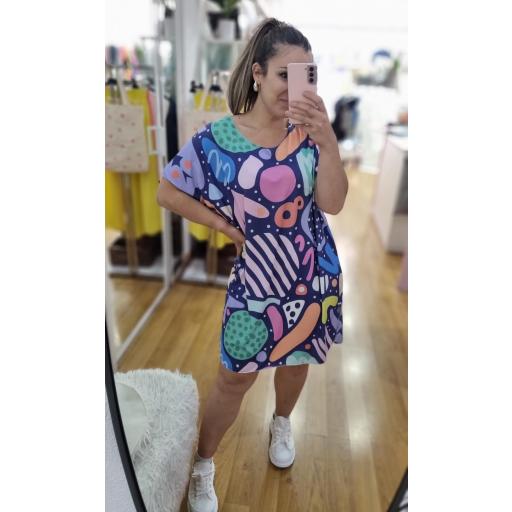 Vestido manga corta tipo camiseta sistem solar TALLA GRANDE