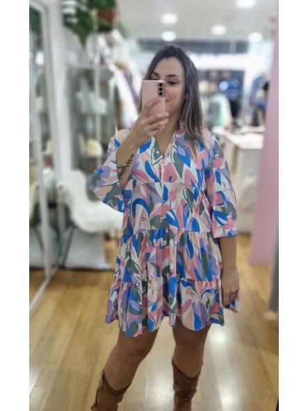 Vestido efecto hojas rosas